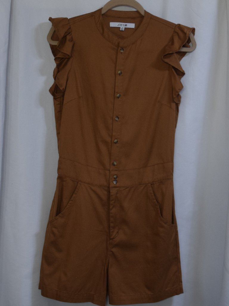 Joe’s Jeans Emilia Flutter Sleeves Romper Shorts Size Small, Brown/Beige Color